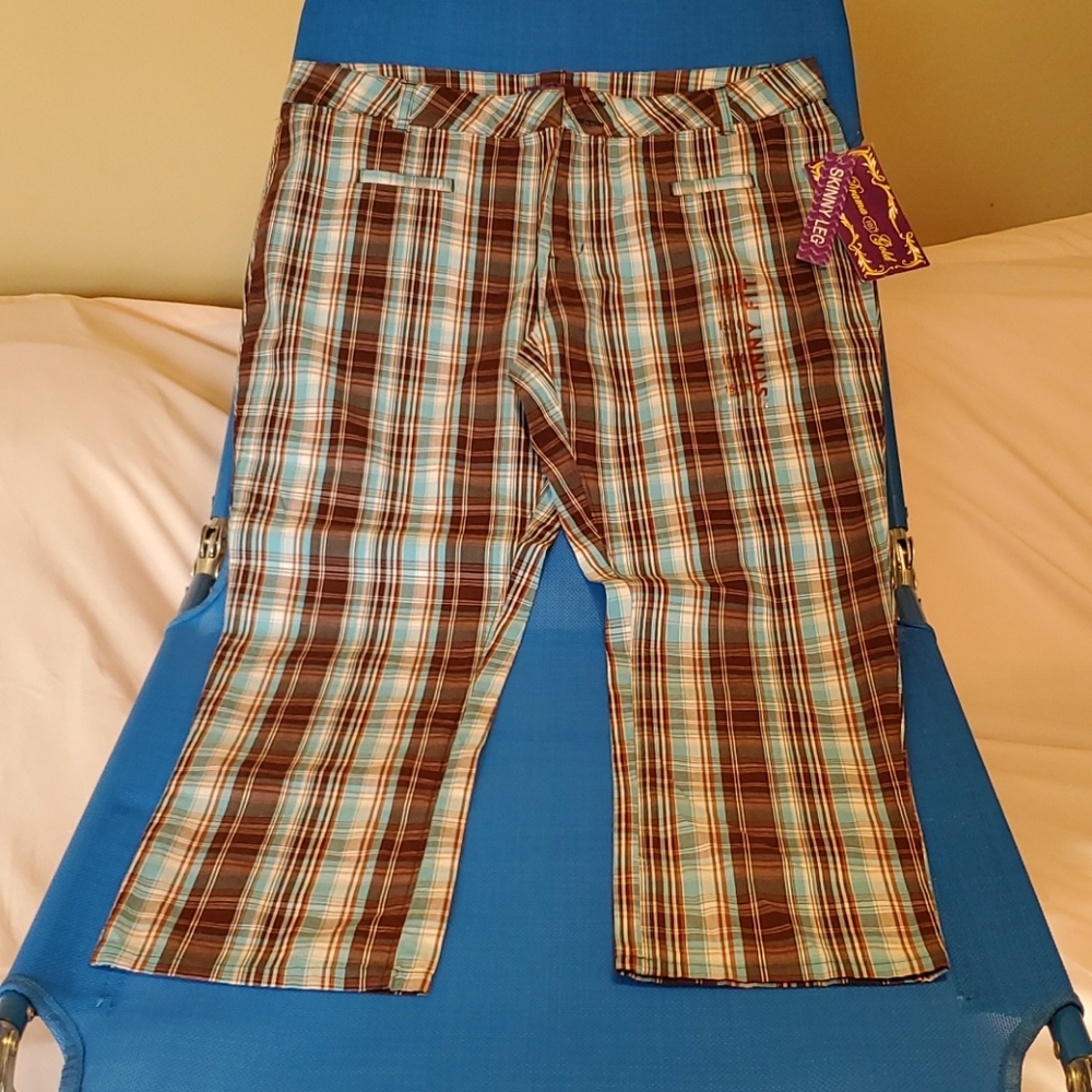 Plaid Pants, double button & zipper closure